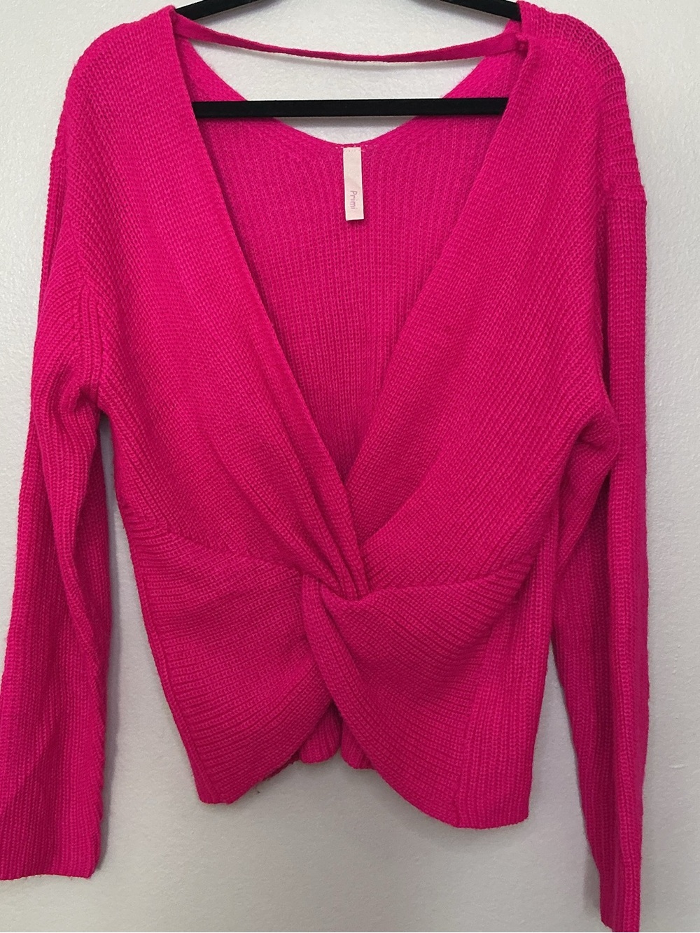 Primi Australia Twist-Front V-Neck Knit Sweater in Fuchsia Hot Pink women’s SM